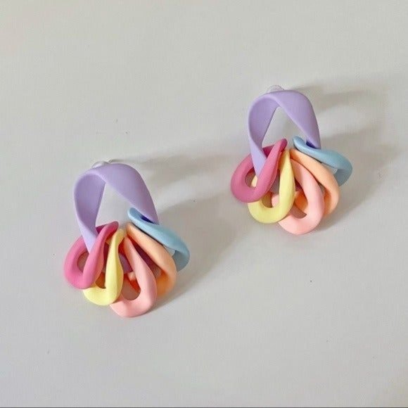 Colorful chain earrings Y2k retro pink purple yellow fun unique streetwear style - Picture 3 of 3